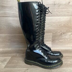 Dr. Martens 12270 20 Eye Knee High Black Patent Leather Boots,  Women's 7